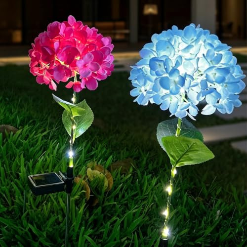 HUIKUANGEU Luces Exterior Solar,2 Piezas Luces Solares de Jardín de Flores de Hortensias,Luz Solar Flores LED,Luz Solar Exterior Jardin,Lámpara Solar,para Jardín al Aire Libre,Patio,Balcón,Césped