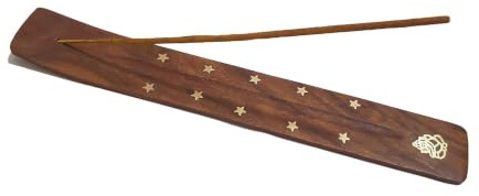 Wooden Incense Stick Holder with Brass Inlay, Ash Catcher, Assorted Design, 25.5 cm