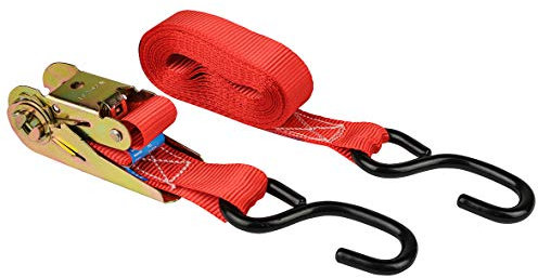 LAS 10317 Spanngurt, mit Ratsche und S-Haken, Größe (LxB): Ca. 5 m x 2,5 cm, rot