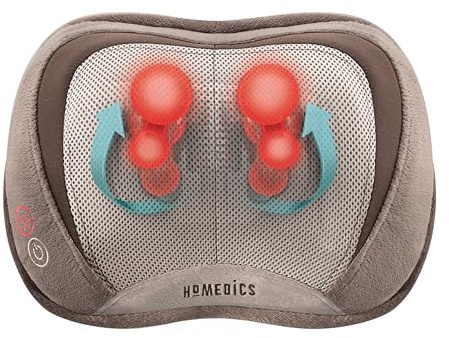 Homedics Shiatsu Back Massager with Heat, 3D Deep Tissue Massage Pillow for Neck & Shoulders, Electric Kneading Lumbar Massager Cushion for Upper & Lower Back Pain Relief, Portable Home Office Travel