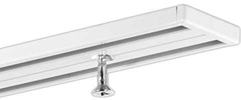 Dekoline Gardinenschiene 5,00 m (3 x 1,66 m + Verbinder) Vorhangschiene, alle Längen bis 4,00 m möglich, Aluminium, weiß, Glatte, glänzende Oberfläche, 2-läufig, vorgebohrt, hochwertig, flach