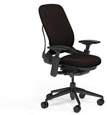 Steelcase Leap Desk Task Chair in Buzz2 5G58 Chocolate Fabric - 4-Way Highly Adjustable Arms - Black Frame and 7 Tall Seat Height Base - Soft Dual Wheel Hard Floor Casters