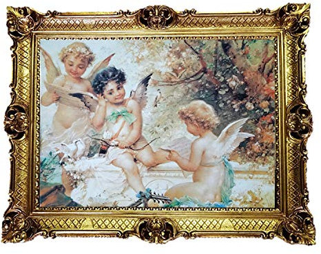 Drei Engel der Sixtina Sixtinische Madonna Raffaels 90x70 cm Antik Barock Barockrahmen mit Bild Wandbild 70x90cm Religiöse Bilder Kunst von Heiligen Heiligenbild Repro für Home Büro Praxis Café 58B