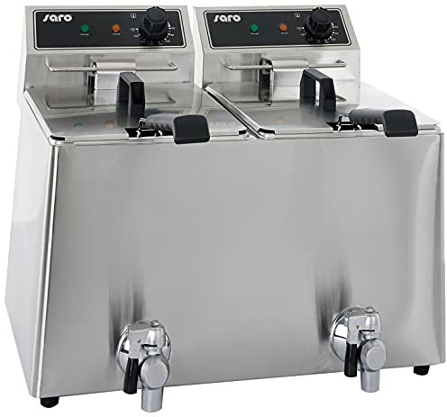 Saro - EF 88 Friteuse avec Robinet de Vidange, 2 x 8 l, Inox, Cuve à Zone Froide, Résistance Amovible, Thermostat de Sécurité, 2 x 3 kW