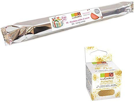 Pasta di zucchero bianca rotolo 430 g + Glitter alimentare oro