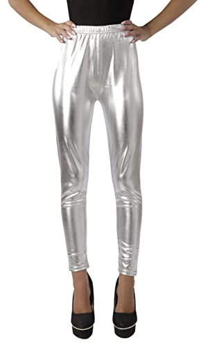 Carnavalife Leggings Malla Elástica de Tiro Alto/Pantalones Largos Deportiva Danza Running Fitness para Mujer (Plateado Brillo, XXL-3XL)