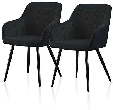 TUKAILAI Esszimmerstühle 2er Set Samt mit Armlehne und Rückenlehne,Küchenstuhl Polsterstuhl Wohnzimmerstuhl Sessel Polstersessel Stuhl,Gepolsterter Sitz,Metallbeine,Armlehnstuhl Sessel,Schwarz