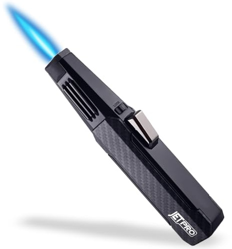 JETPRO Butane Torch Lighter One-Hand Operation Lighter Adjustable Jet Flame with safety lock Kitchen Cooking Torch Gift Box Package (Butane Gas Not Included) (Black)