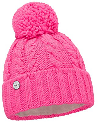ELIMELI Damen Winter Mütze warme Strickmütze Wintermütze mit Bommel Slouch Beanie Damen für Winter Bommelmütze Hergestellt in EU Farbenauswahl 19005 (Rosa Neon)