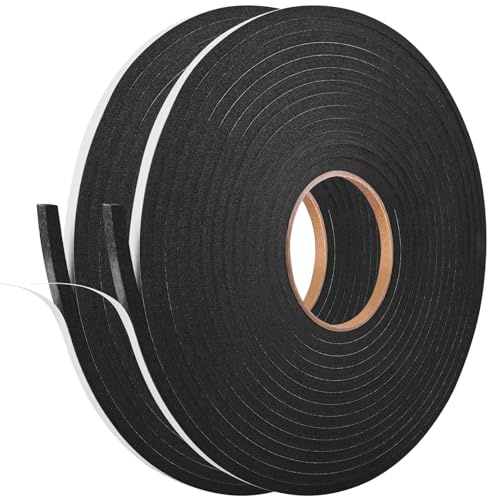 Kikerike Self Adhesive Foam Tape Weatherstrip 1/4In x 1/4In x 50Ft High Density Foam Insulation Strips Seal Weather Stripping with Strong Adhesive for Door and Window Sound Isolation Soundproofing