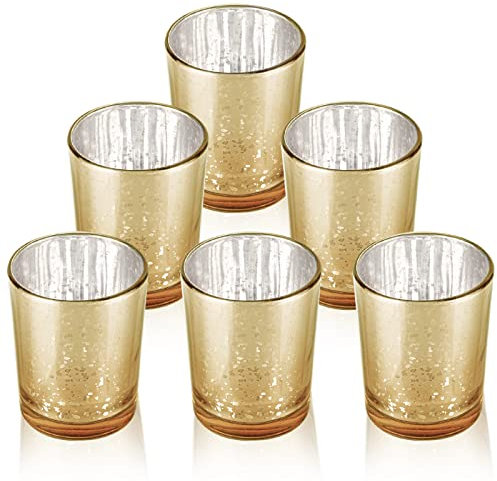 LALAGO Set de 6 Verres à Bougie Chauffe-Plat Tachetés en Verre - Porte-Bougie Décoratif (Or)