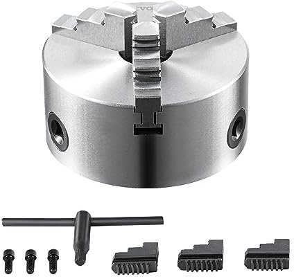 VEVOR 3-Jaw Lathe Chuck, 4'', Self-Centering Lathe Chuck, 0.08-4 in/2-100 mm Clamping Range with T-Key Fixing Screws Reversible Jaws, for Lathe 3D Printer Machining Center Milling Drilling Machine