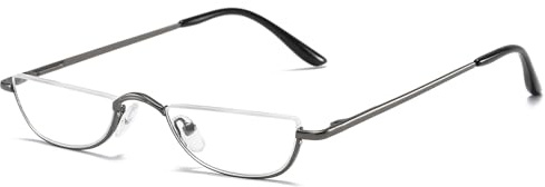 ABETOS Lunettes de lecture demi-monture pour hommes et femmes en métal demi-lune demi-cadre, aide visuelle flexible avec charnière à ressort, lunettes de lecture d'ordinateur légères et confortables