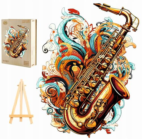 PASJO - Puzzle in legno per adulti con sassofono 270 pezzi 35 x 26,9 cm - Idea regalo per bambini - Puzzle in legno Sassofono - Strumento musicale unico puzzle in legno - Jigsaw in legno per adulti