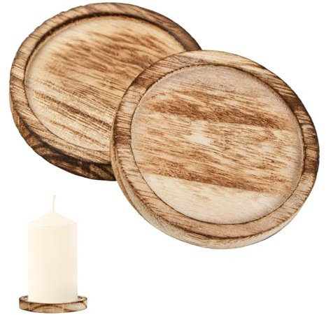 volumoon 2 Stücke kerzenteller Holz rund, Holz Kerzenteller, kerzenuntersetzer Holz, für Stumpenkerzen Taufkerzen, Kerzen Dekoteller für Kerzenständer, Untersetzer, Dekorationen&Festtagszeremonien