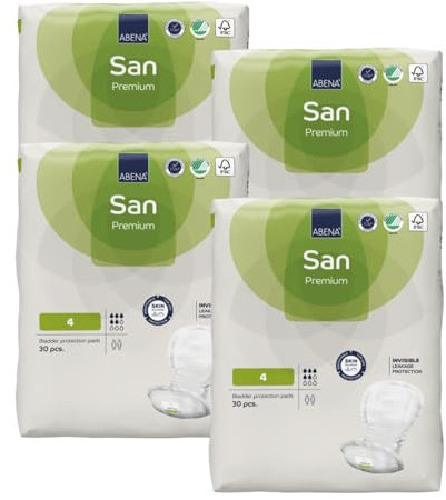 ABENA San 4 Premium Inkontinenzeinlagen MONATSPAKET (30 x 4 = 120 Stück) für Damen und Herren, 800 ml Saugfähigkeit, schnell einziehende Einlagen, diskrete und anatomische Inkontinenzeinlagen