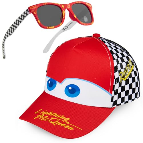 Get Trend Disney Cars Gorra Infantil y Gafas de Sol Niño Set Gorra y Gafas Sol para Niños UV400 Protección Viajes Accesorios (Rayo Mcqueen Rojo/Blanco)
