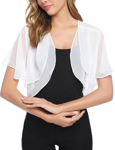 Aottori Bolero Shrug for Women Summer Chiffon Cardigans UK Ladies Short Sleeve Open Front Sheer Shawl Tops Thin Cropped Cardigan Jackets Evening Wedding