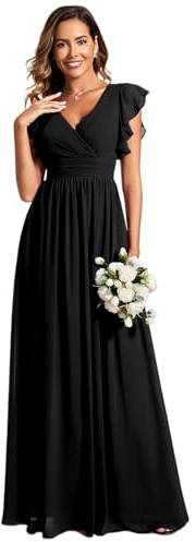 Ever-Pretty Vestido de Noche Largo Elegante para Boda Cuello en V A-Line Ball Gowns Mujeres Halter Vestidos de Novia de Gasa ES01819