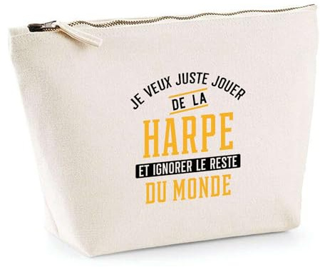 Trousse Jouer de la Harpe et Ignorer Le Monde | Pochette Toilette Maquillage | Idée Cadeau Musicien Humour Instrument Musique Original Drôle Mélodie Artiste