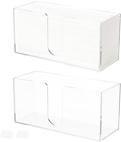 Sesaver 2 Pcs Acrylic Countertop Paper Towel Holder, 5mm Thick Clear Hand Towel Dispenser for Bathroom & Kitchen, Fits Z-Fold, C-Fold, MultiFold Premium Guest Napkins & Facial Towels