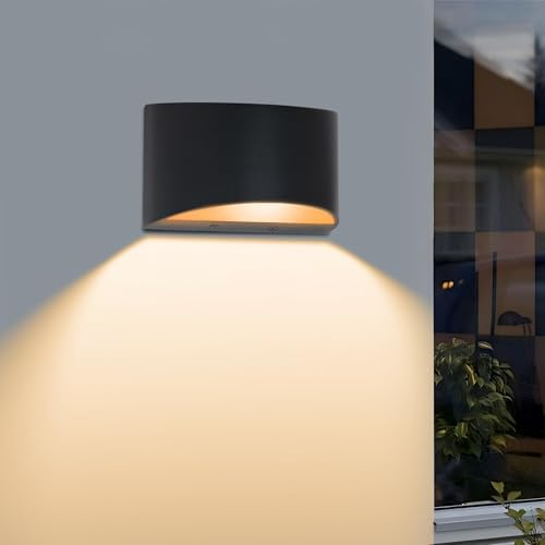 Angestlite 10W LED Outdoor Wall Light, Aluminum Outdoor Wall Sconce, 3000K Warm Light, IP65 Waterproof Porch Lights, Black Patio Wall Mount Lights Fixture for House Front Door Garage Garden