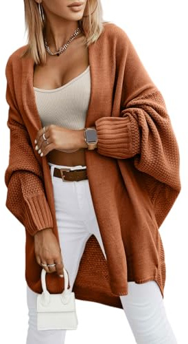 Saodimallsu Cardigan à manches longues pour femme - Cardigan ouvert sur le devant - Léger - Long manteau en tricot décontracté et élégant - Couleur unie, marron, XXL