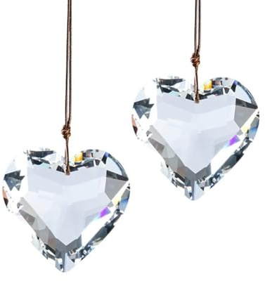 BEAMARKER 2 Attrape Soleil en Cristal en Forme de Cœur Prisme 1.77cm en Verre Transparent à Suspendre pour Fête Mariage Anniversaire Décoration pour Maison Intérieur Extérieur Fenêtre Jardin Terrasse