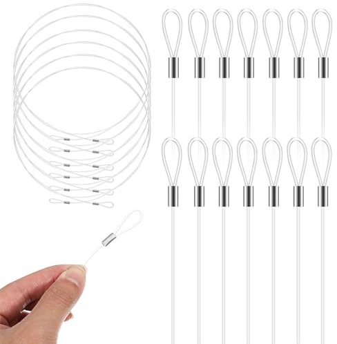 UKCOCO Cuerda Transparente para Colgar Cuadros 15 M Doble Extremo y Presillas 12 Unidades de Hilo Invisible de Nylon Resistente para Decoración Colgar Marcos y Tendedero Doméstico