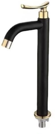 MoSundi Grifo de lavabo de baño de acero inoxidable 304, color negro y dorado, grifo de lavabo de agua fría con un solo mango, corto