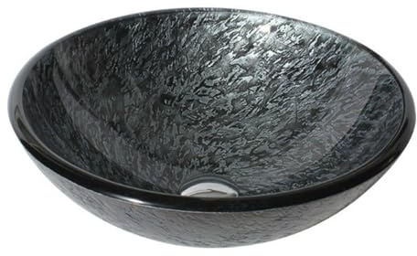 ZYCDP Lavabo Baño Vidrio Redondo Lavamanos Templado 460 X 460 X 130mm Sin Agujero Para Grifo Gris