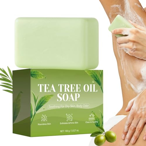 Sapone all'Olio di Tea Tree,Detergente Naturale Lenitivo Da 100 Grammi Per Punti Specifici - Sapone per le Mani in Saponetta - Per Piedi Pelle Corpo Cuoio Capelluto Bagno Doccia Famiglia Uso Quotidian