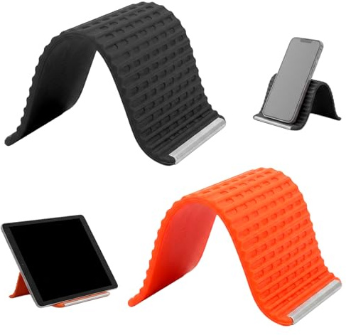 Vikbar mobiltelefonhållare i silikon, justerbar vinkel, lätt design för kontor, hem och resor (1* svart + 1* orange)