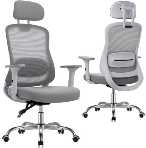 Office Chair Desk Chair Comfy Cushion Adjustable Headrest & 4D Armrests | Ergonomic Lumbar Support 90-135°Tilt Lock Mesh Computer Chairs Up to 400lbs for Home Office