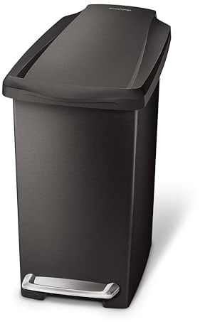 simplehuman CW1329 10L Slim Pedal Bin, Small Bin for Bathroom Bedroom Office, Strong Steel Pedal, Slim Space-Saving Shape, Black Plastic