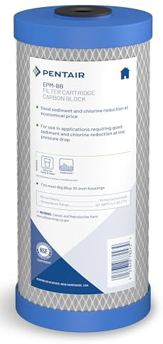 Pentair Pentek EPM-BB Big Blue Carbon Water Filter, 10-Inch, Whole House Modified Epsilon Carbon Block Replacement Cartridge with Bonded Powdered Activated Carbon (PAC) Filter, 10 x 4.5, 10 Micron