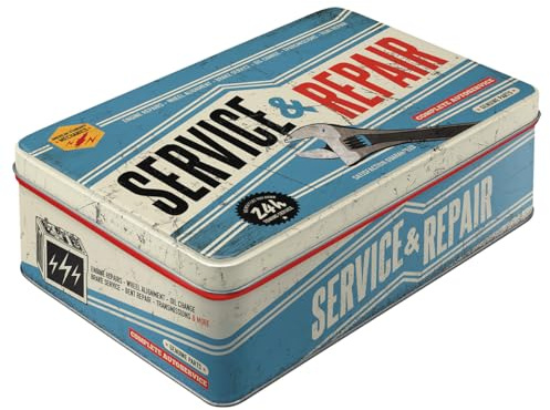 Nostalgic-Art Retro Vorratsdose Flach, Service & Repair – Geschenk-Idee für Auto & Motorrad-Fans, Blech-Dose mit Deckel, Vintage-Design, 2,5 l