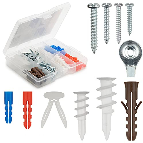 Qualihome Drywall and Hollow-Wall Anchor Assortment Kit, Anchors, Screws, Wall Anchor Hooks, and Hollow-Door Toggle Anchor