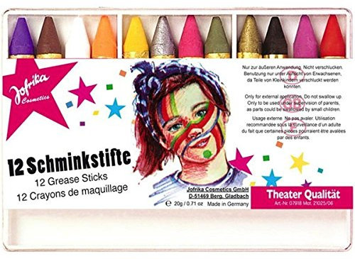 Schminkstifte, 12 Stück, Theaterqualität, Theaterschminke, im praktischen Pocketformat, Schminkset 12 Farben