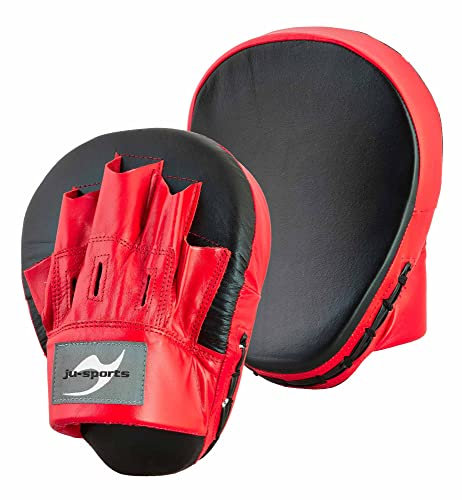 Ju-Sports Handpratzen vorgebogen I Box Pratzen aus Echt Leder I Sehr leicht & gutes Handling I Angenemes Tragen für die komplette Hand I Ideal für Boxtraining