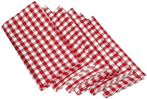 DII Cotton Napkin Set Machine Washable Everyday Basic, 20x20, Tango Red Gingham, 6 Count