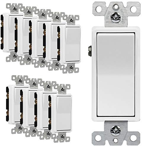 ENERLITES White Single Pole Decorator Paddle Light Switch, 20A, 10 Pack