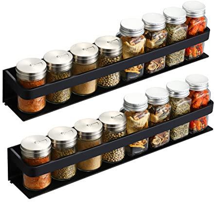 KES Gewürzregal Wand Gewürzhalter Gewürz Organizer Küche Gewürz Aufbewahrung Küchenregal Gewürze 40 cm 2 Stück Matt Schwarz Wandmontage, KSR401S40-BK-P2