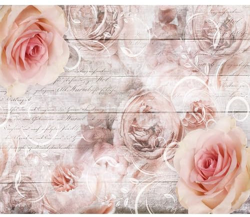 decomonkey Fototapete Blumen Rose 400x280 cm Design Tapete Fototapeten Vlies Tapeten Vliestapete Wandtapete moderne Wand Schlafzimmer Wohnzimmer Holzwand Holz Vintage