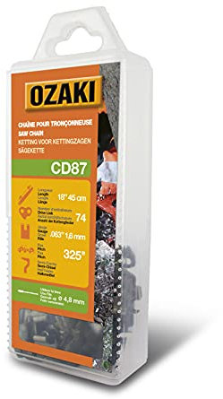 OZAKI - Chaîne Tronçonneuse .325 - Jauge 1,6 mm (0,63) - Profil de Gouge Semi-Carré - 74 Entraîneurs
