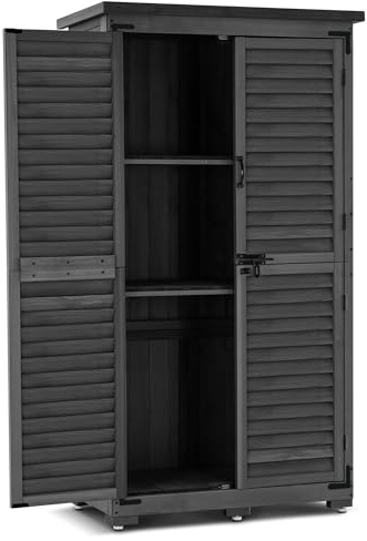 MCombo Outdoor Storage Cabinet, Garden Storage Shed, Outside Vertical Shed with Lockers, Outdoor 63 Inches Wood Tall Cabinet for Yard and Patio 0870 (Grey)