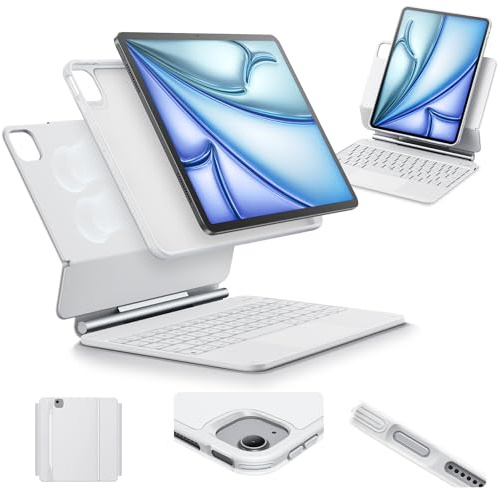 ESR Hülle mit Keyboard, Tastatur für iPad Air 11 Zoll(M4/M3/M2, 2026/2025/2024), Pro 11(4th/3rd/2nd/1st Gen)/Air 5/4, Magnetischer Ständer, Federnde Leuchttasten, Multi-Touch-Trackpad, Weiß