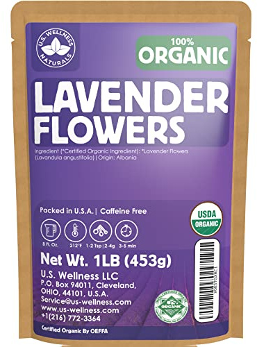 Lavender Tea 1LB (16Oz) 100% Certified Organic| Lavender Flowers Dried | Loose Lavender Tea| Perfect for Tea, Baking, Lemonade, DIY Beauty, Sachets & Fresh Fragrance | 100% Raw Albanian Harvest |