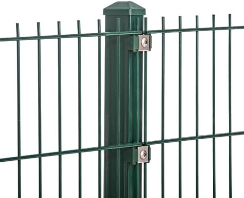 Doppelstabmattenzaun Set Moosgrün| 656 mit VA Klemmhalter 0,83m-1,83m Komplett Set inkl. Pfosten 20-123 cm