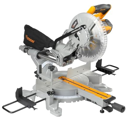 Hoteche 10-Inch Miter Saw 15A Sliding Compound Single Bevel Chop Saw with Laser Guide and TCT Saw Blade for Wood and Metal Working